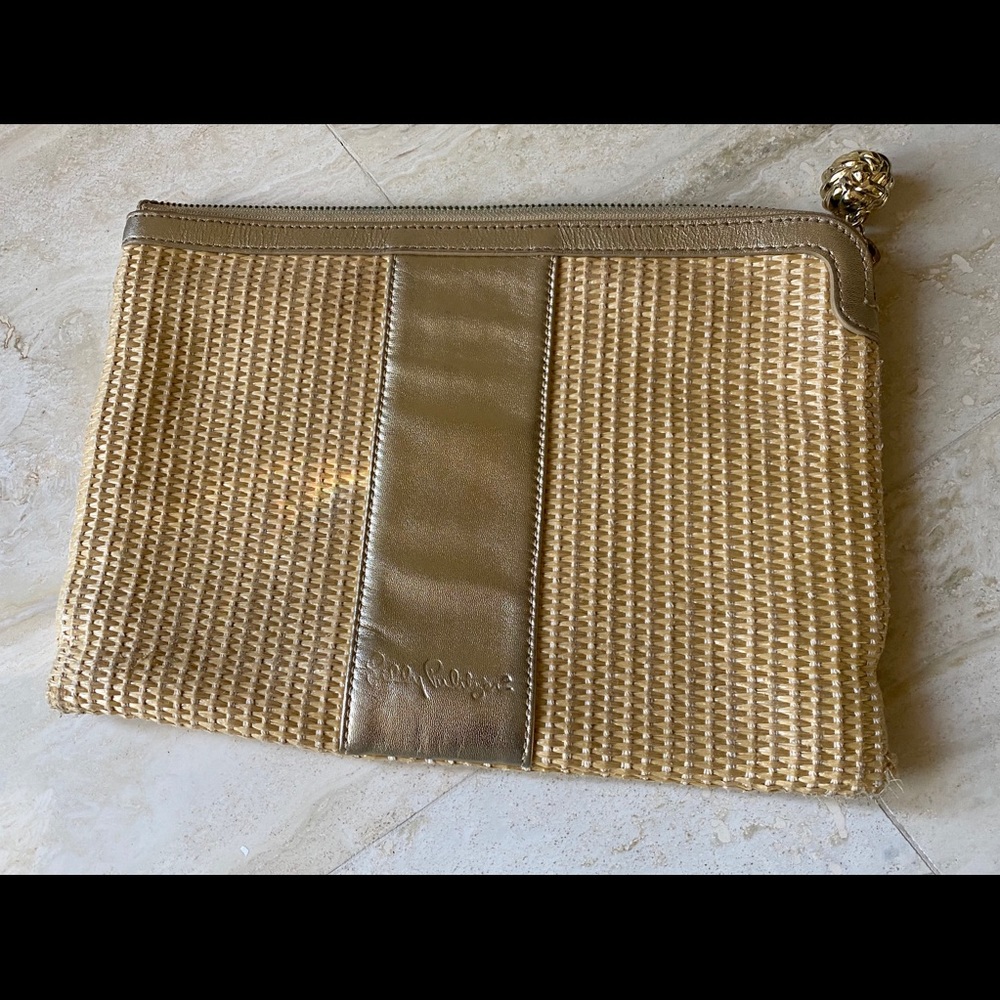Lilly Pulitzer woven and gold clutch